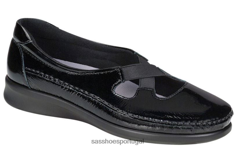 pt SAS mulheres versátil mocassim crocante patente preta 6L668198