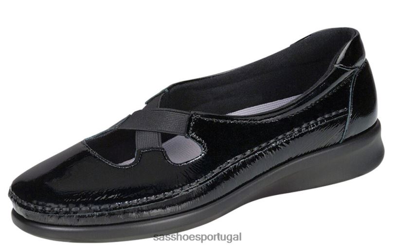 pt SAS mulheres versátil mocassim crocante patente preta 6L668198