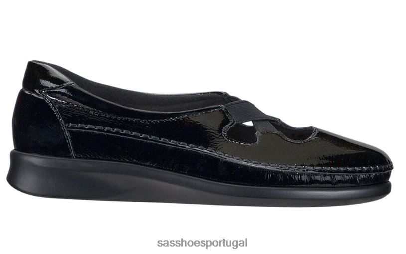 pt SAS mulheres versátil mocassim crocante patente preta 6L668198