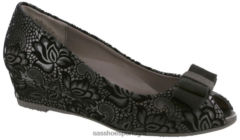 pt SAS mulheres inspirado ava peep toe cunha floral preto 6L668402