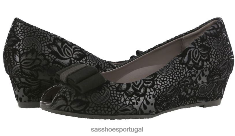 pt SAS mulheres inspirado ava peep toe cunha floral preto 6L668402